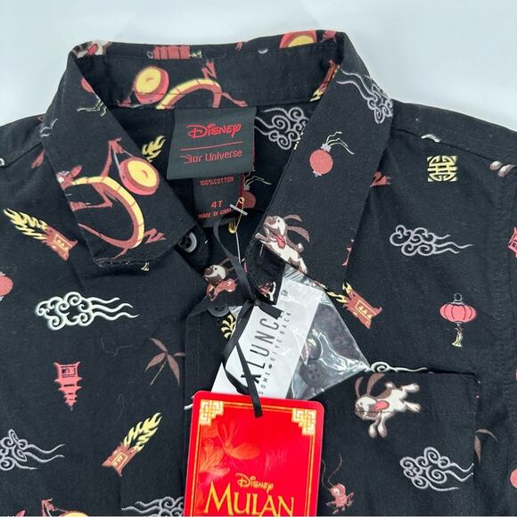 Mulan short sleeve button down shirt in black Size 4T - Picture 4 of 5